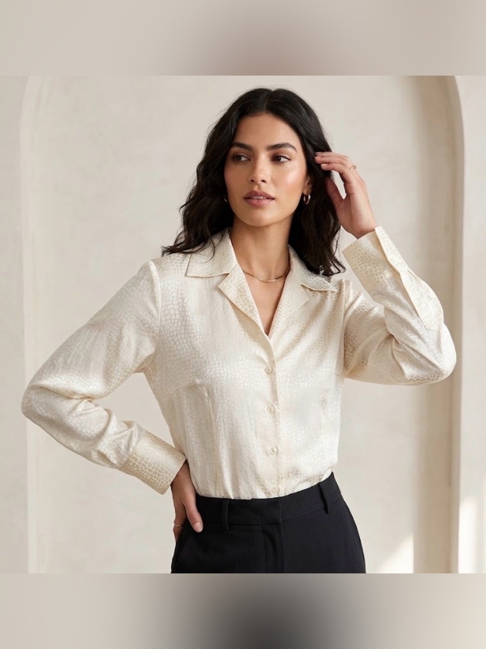 Talbots Petites Cream Silk Button-Down Blouse - sz 14 - NWT